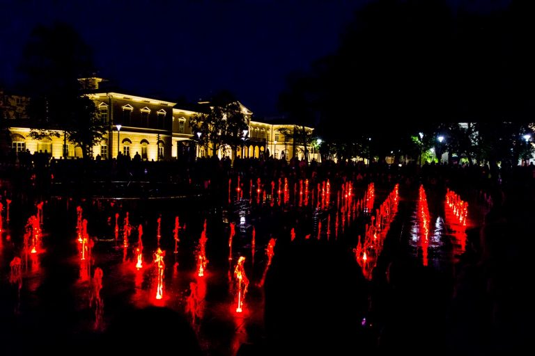 Lights and water at night in Lublin